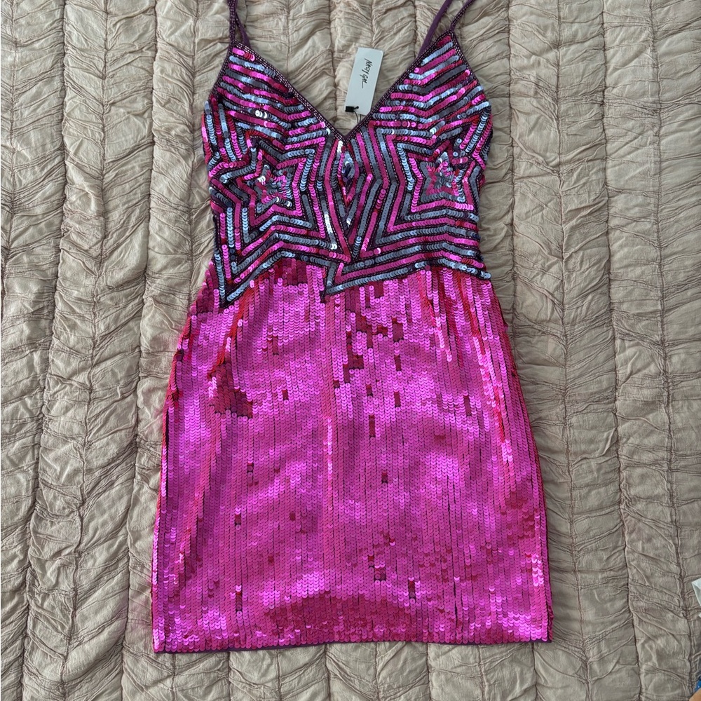 Nasty Gal Pink Sequin Star Dress